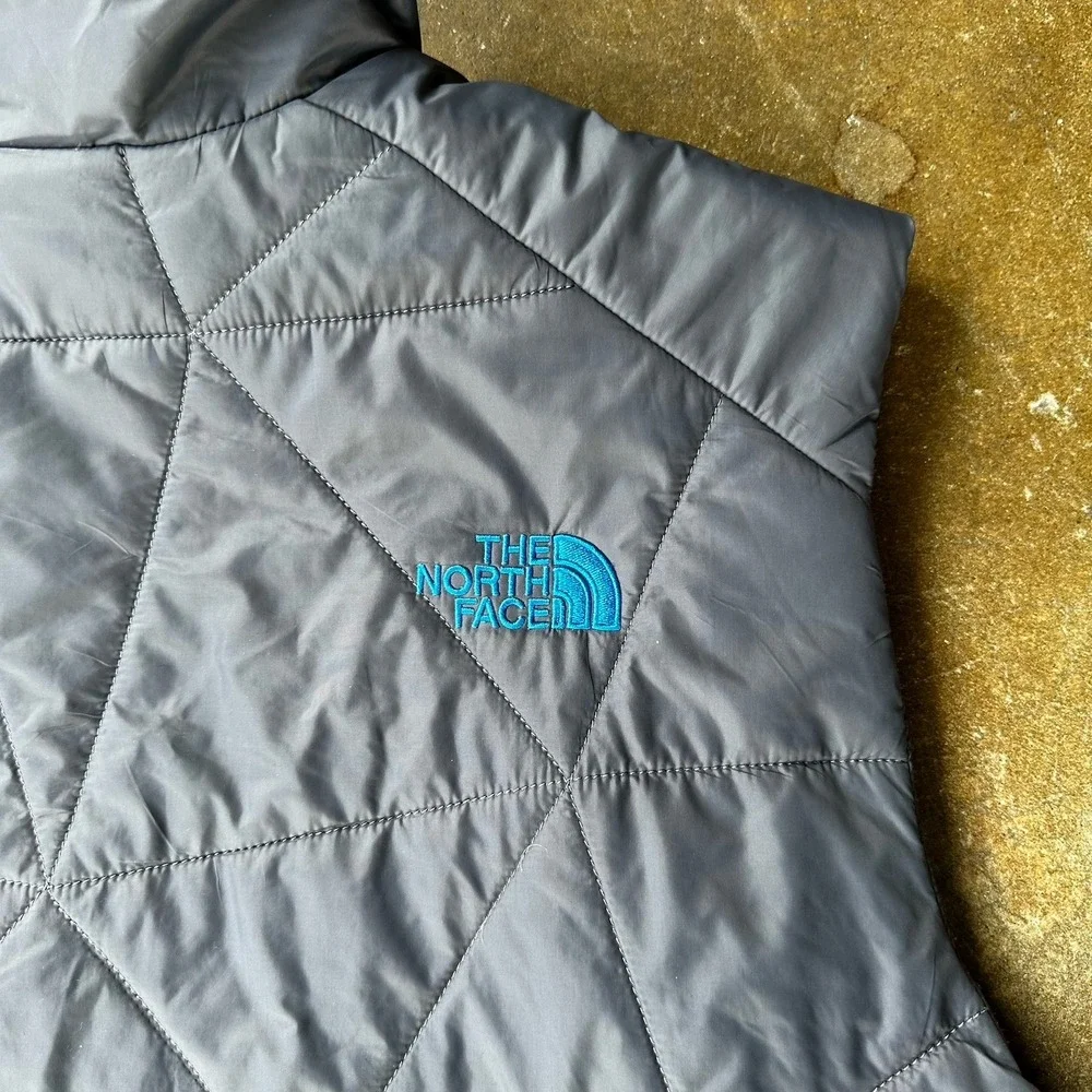 The North Face Puffer Vest Mens XL Gray Geometric Quilted Full Zip GorpCore